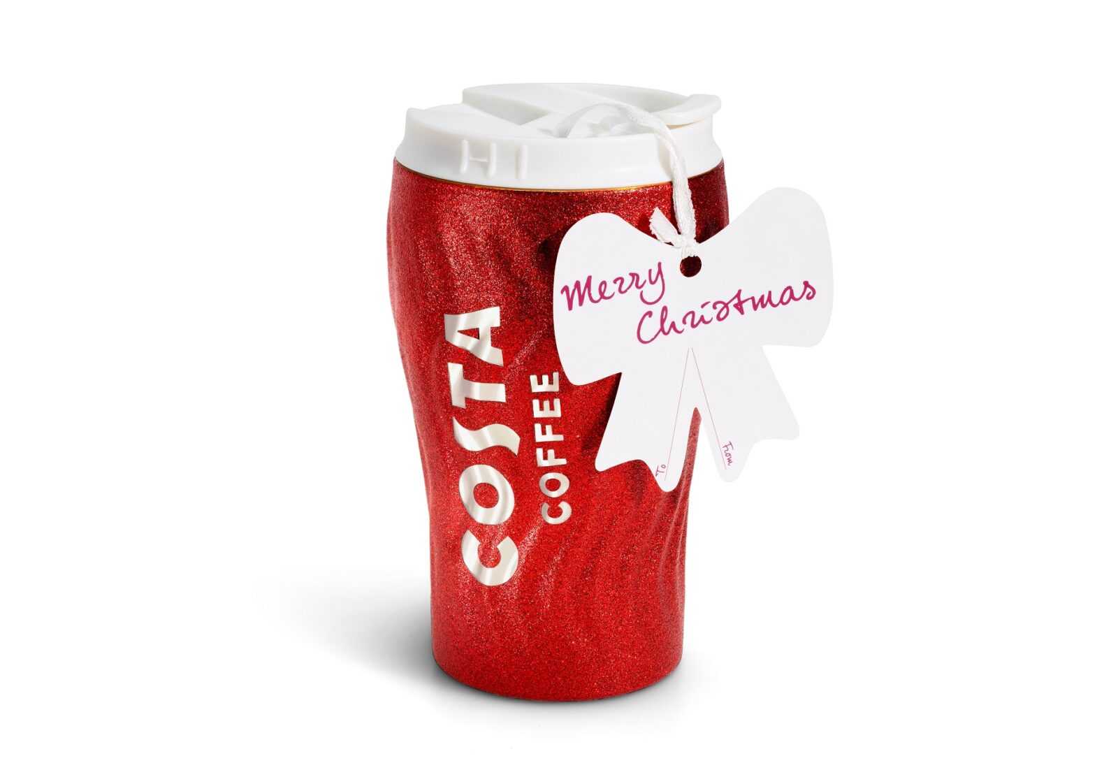 Costa Coffee Cups Christmas Collapsible Tall Mug Flask Glitter Recycled Bottle 