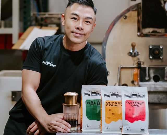Vince Nguyen with some of Nam Coffee 's products