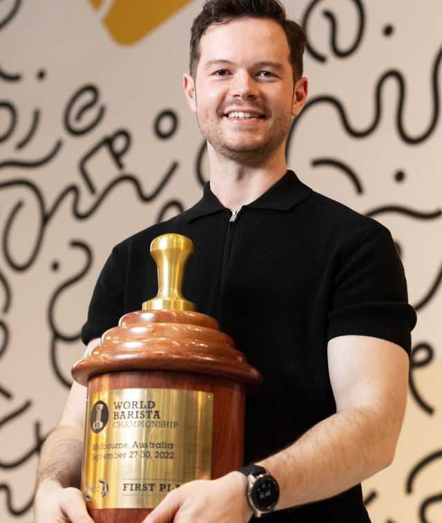 Douglas with his world barista cup @Melbourne International Coffee Expo